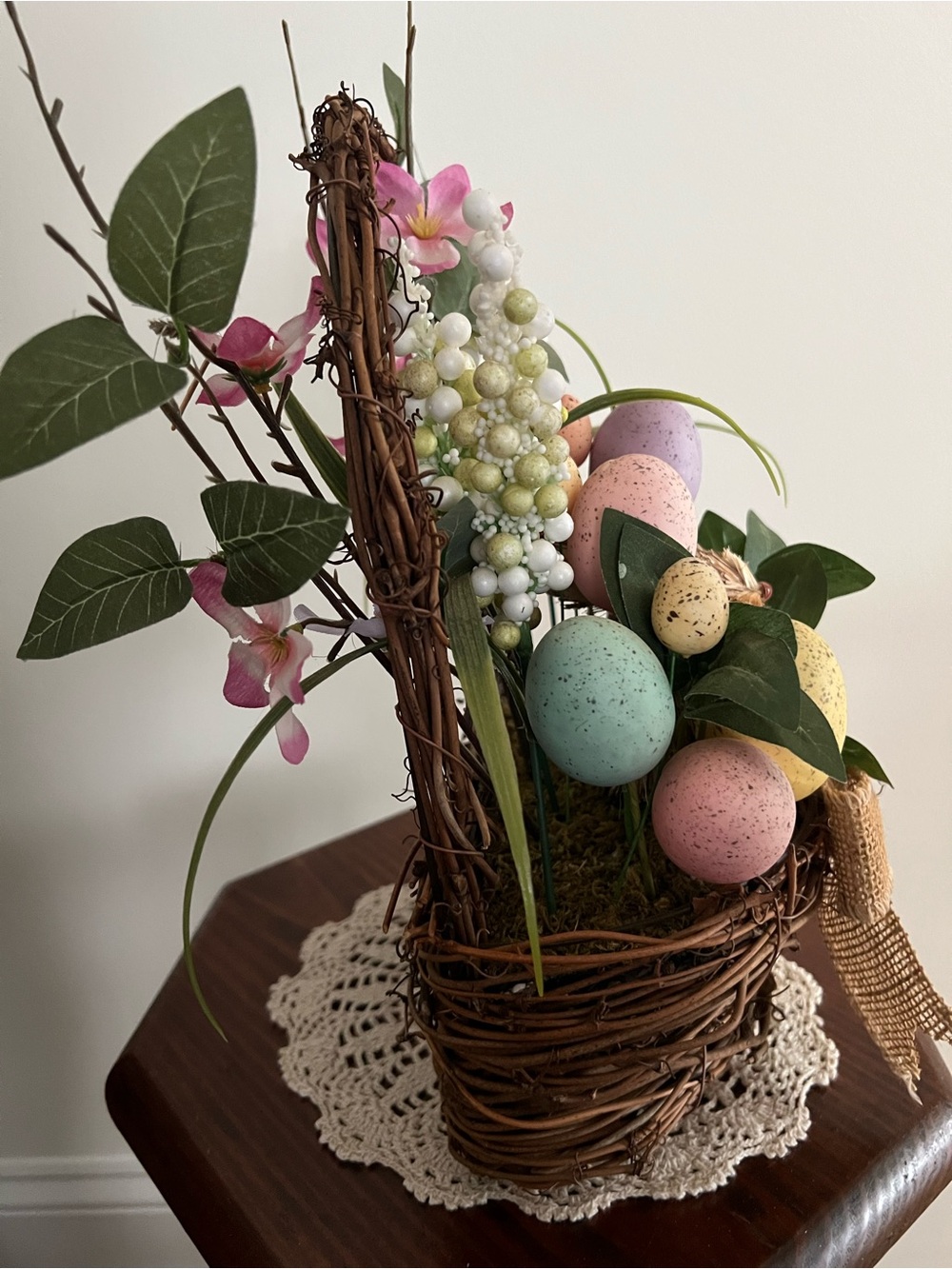 Spring Easter Basket with Pastel Speckled Eggs and Bunny - Picture 3 of 5